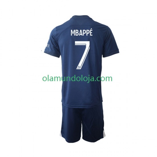 Camisola Paris Saint-Germain Mbappé 7 Criança Equipamento Primeiro 2022-2023 Manga Curta